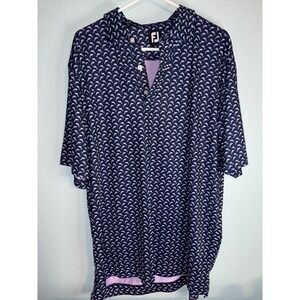 FootJoy Mens XL Golf Polo Shirt Navy Blue Pink Dolphin Print Performance FJ Logo